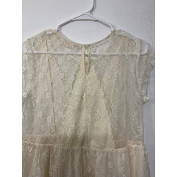 Altar’d State Lace Cream Midi Dress Size Small Boho Short Sleeve Lined Delicate - Picture 7 of 9